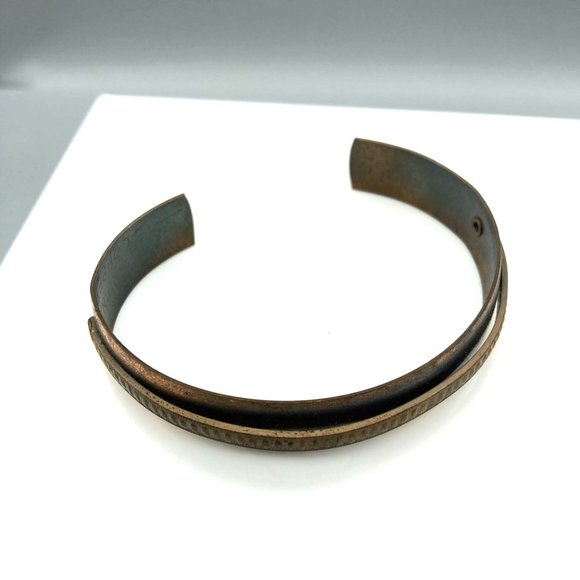 Vintage Genuine Copper Cuff Bracelet, Smooth Wider Band with Ridged Skinny - Picture 6 of 7